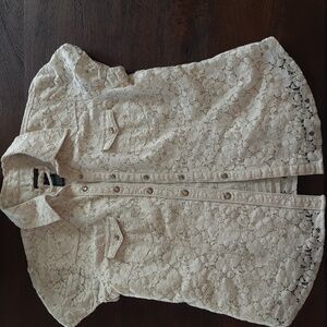 Western Cream Lace Button-Up Top